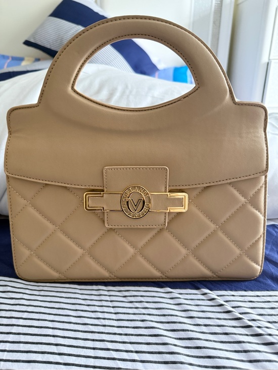 Valentino Orlandi Handbags - Valentino Orlandi Quilted Beige Top-Handle Satchel with Gold Hardware